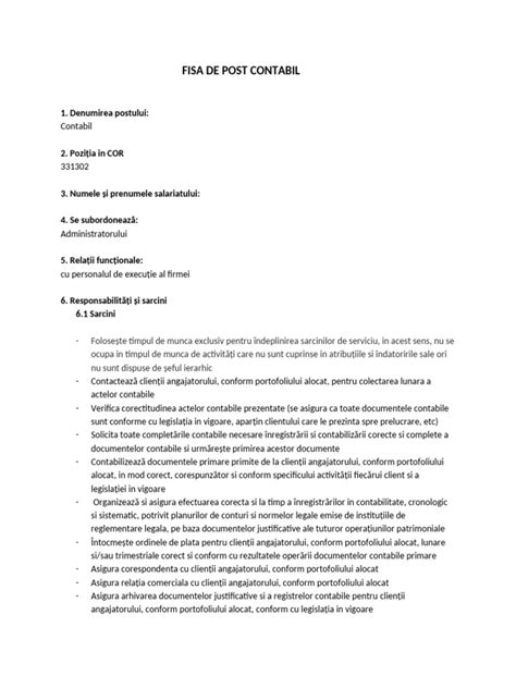 Fisa postului unui contabil