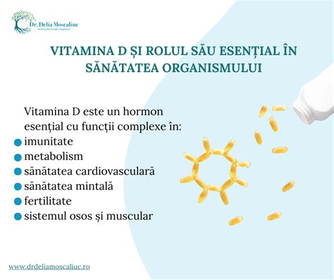 Diagrama cu rolurile vitaminei D3 în organism