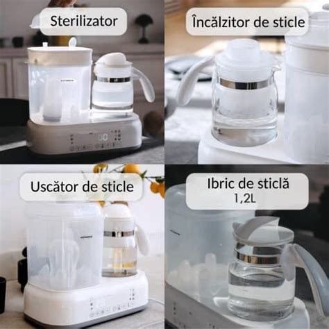 Ilustrație cu pașii de utilizare a unui încălzitor de biberoane