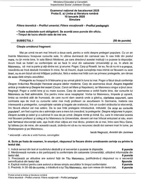 Diagrama cerințelor Subiect I - Profil UMAN