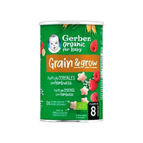 Gerber Organic Puffs Framboesa - ambalaj și textură