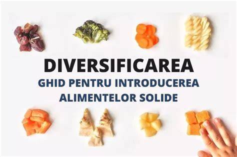 Infografik despre diversificarea treptată: cantități mici, introducerea treptată a legumelor, respectarea semnalelor bebelușului