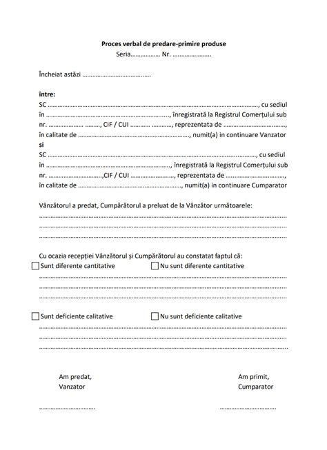 Proces verbal de predare-primire a locuinței