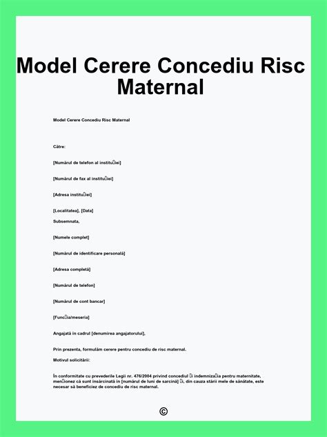 Diagramă arătând pașii pentru obținerea concediului de risc maternal