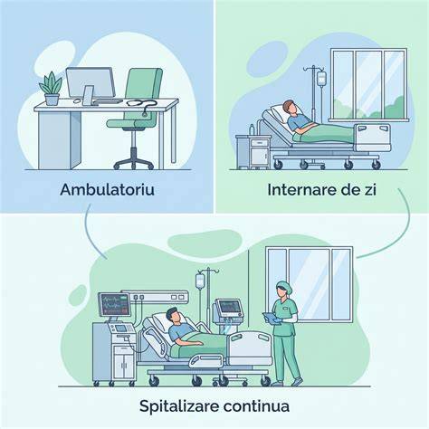 Infografic: fluxul de îngrijire în pediatria integrată (ambulatoriu, spitalizare de zi, spitalizare continuă)