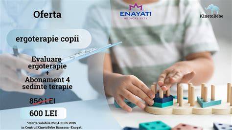 Infografic - domeniile terapie pediatrica: kinetoterapie, ergoterapie, logopedie, neurofeedback