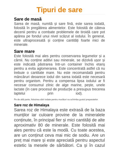 Tabel comparativ tipuri de sare