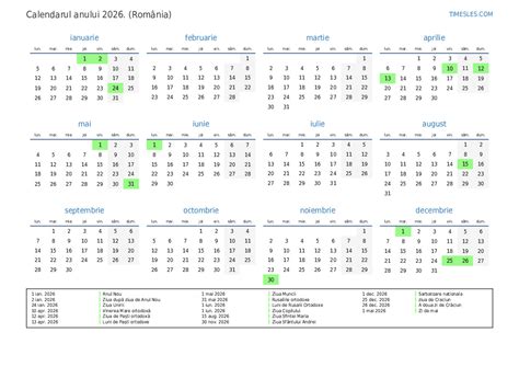 Calendar cu perioadele de concediu marcate