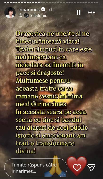 Fotografie cu familia Irinei Rimes și un mesaj de susținere pe Instagram