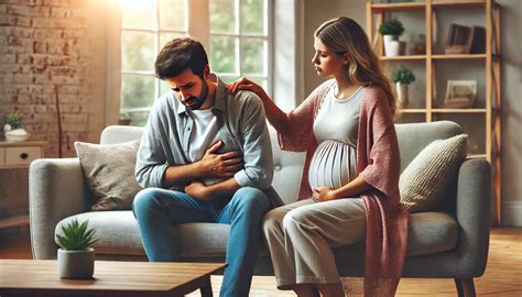 Infografic despre sindromul Couvade, cu simptome comune la bărbați