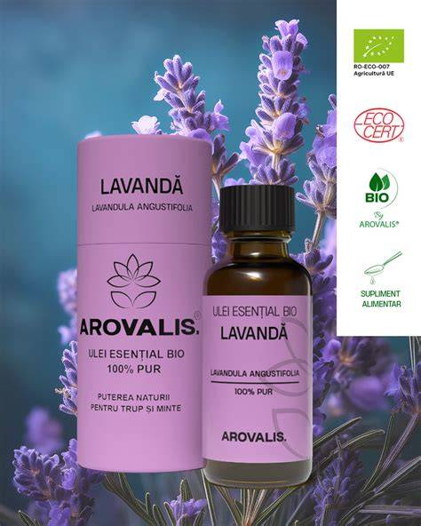 Ambalaj de ulei esențial cu etichetă clară Lavandula angustifolia
