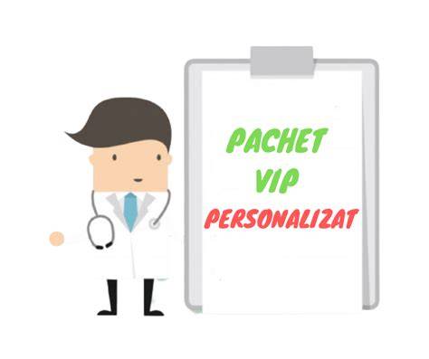 Diagramă a pachetului VIP Personalizat cu etape: consultații, analize, investigații