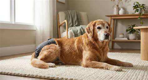 câine purtând scutec confortabil