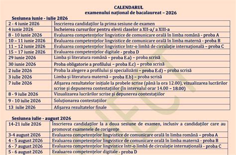 Calendar examen bacalaureat