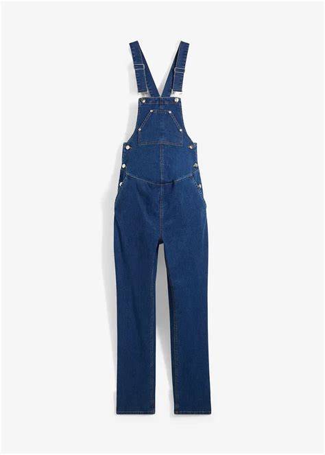 Salopetă de gravide cu talie reglabilă în nuanță blue denim, vedere laterală