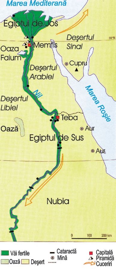 Harta Egiptului Antic cu centrele de cult ale principalilor zei