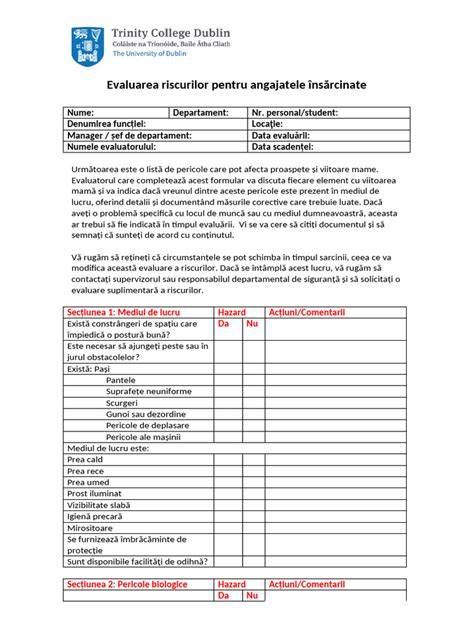 Infografic: Fluxe de evaluare a riscurilor pentru salariatele gravide