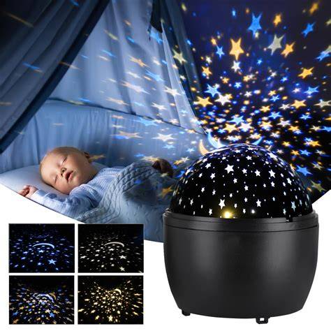 Illustration of a calming starry night projection for a baby room