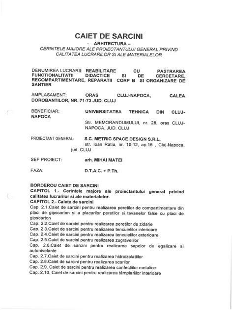 Structura caietului de sarcini