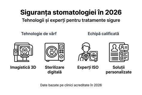 Infografic: fluxul serviciilor stomatologice moderne (prevenție, diagnostic, tratament, monitorizare)
