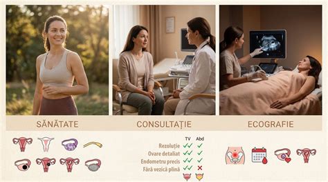 Infografic: fluxul consultatiei ginecologice moderne (consiliu, ecografie, teste, tratament)