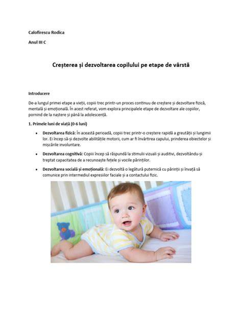 Diagramă a dezvoltării copilului pe etape