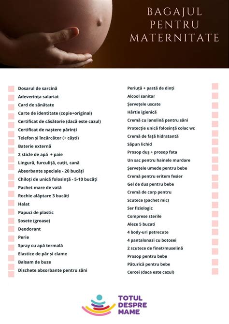 Infografic: Lista check-out bagaj maternitate