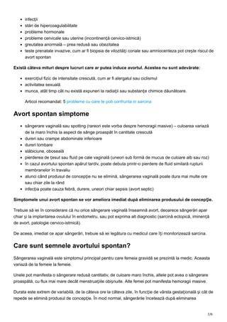 Chart cu simptomele avortului spontan