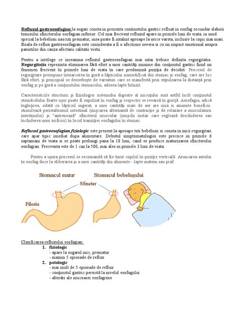 Diagramă a refluxului gastroesofagian la sugari