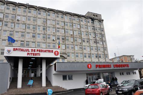 Hartă a țesutului sanitar din zona Pitesti cu puncte de acces la Spitalul de Pediatrie și policlinici