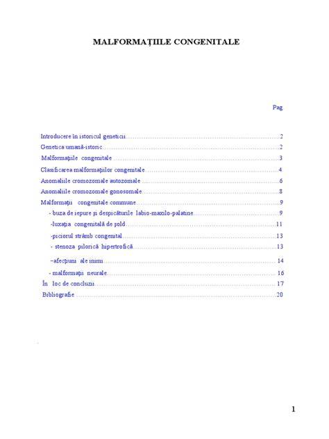 Diagramă a malformațiilor congenitale comune