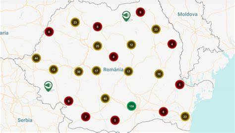 Hartă localizată a magazinelor Bebe Tei în România și punctele de plată acceptate pentru vouchere