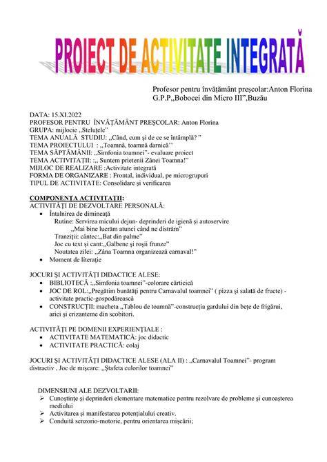 Schema centrului de interes: exemple de activități integrative pe zi