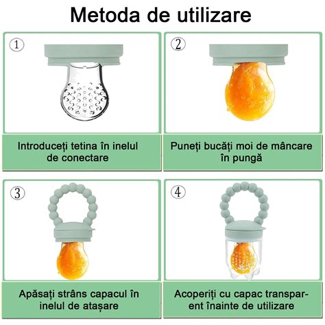 Exemple de suzete pentru fructe, ambalaj, tetine de diferite dimensiuni