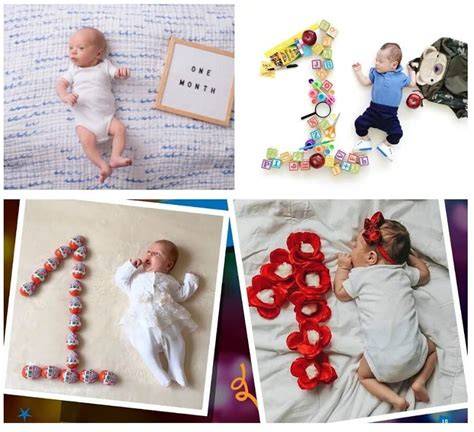 Idei creative pentru fotografii cu bebeluși: cifra 1 realizată din obiecte decorative