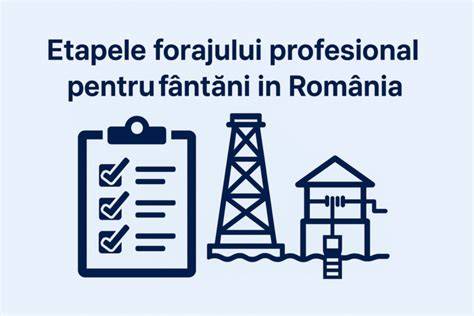 Infografic: procesul forajului de apă, etapele principale, de la pregătire teren la instalarea pompei