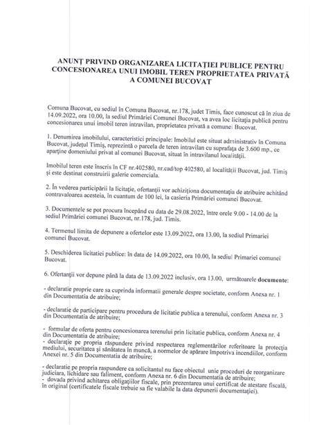 Diagrama procesuală a licitației pentru concesiune terenuri