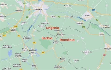 Harta Triplex Confinium si localitatea Beba Veche, cu amplasarea fata de Ungaria si Serbia