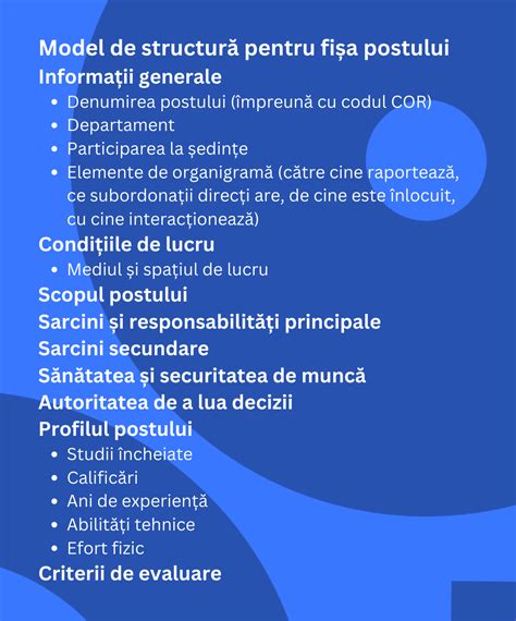 Exemplu de structură a fișei postului cu anexe