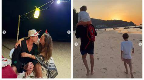 Fotografie cu Adela Popescu și Radu Vâlcan pe plajă în vacanță în Thailanda