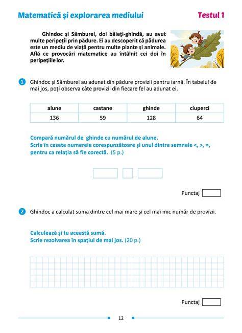 Infografic: structura subiectelor EN II clasa a 2-a (citit, scris, matematică) în semestrul 1