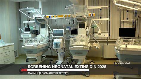 Infografic: fluxul screeningului neonatal extins (recoltare, laborator, confirmare, tratament)