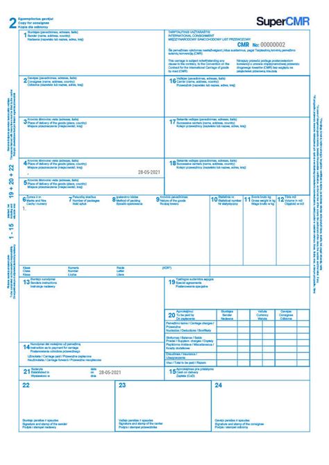 Exemplu de document de transport (CMR)