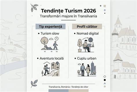 Infografic despre tendințele globale ale turismului: sustenabilitate, digitalizare, experiențe personalizate
