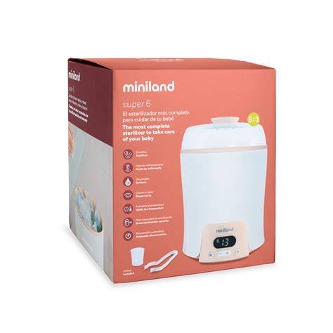 Infografic - Fluxul de lucru al sterilizatorului Miniland Super 6: sterilizare, încălzire, dezghețare, gătire la abur