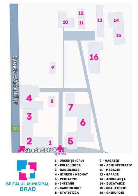 Imagine cu harta locală a Spitalului Municipal Lupeni si amplasarea sectiilor