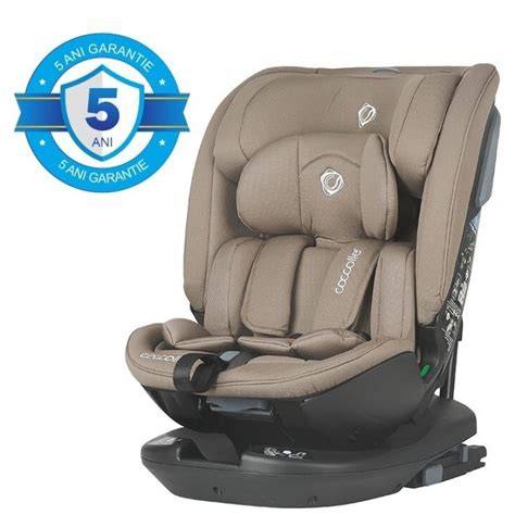 Carte ilustrata cu principalele caracteristici Coccolle Velsa (iSize, rotatie 360°, ISOFIX, Top Tether)