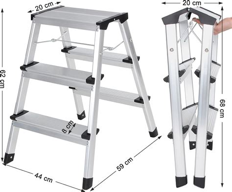 Scara dubla din aluminiu cu sarcina 150 kg, 3 trepte, dimensiuni 59x44x62 cm