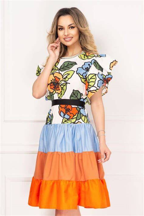 Rochie de vară pentru bebeluși cu imprimeu colorat și mânecă scurtă