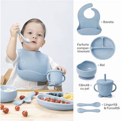 Imagine ilustrativă: set de veselă pentru diversificare, bol cu ventuză, bavetă din silicon